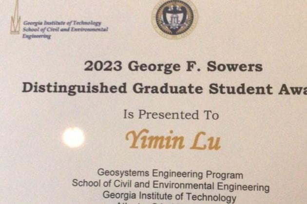 YIMIN LU WON THE 2023 GEORGE F. SOWERS STUDENT AWARD