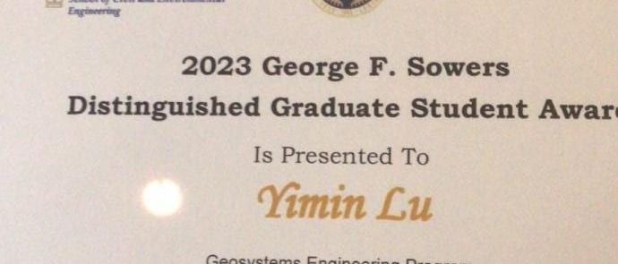 YIMIN LU WON THE 2023 GEORGE F. SOWERS STUDENT AWARD